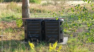Plastic Compost Bin for Household Organic Waste from Vegetables and Food Leftovers Collected for Production of Natural Fertilizer for Soil