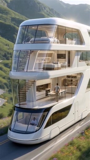 “Futuristic Multi-Story Luxury RV Driving Through Mountains | Ultra Realistic Cinematic Shot”