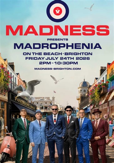 MADNESS HITS BRIGHTON BEACH 24TH JULY 🎹 Madrophenia lands on the seafront this summer. From 'Our House' to 'Night Boat to Cairo', expect full-scale singalongs and proper seaside chaos 🌊 After a huge pre-sale, final release tickets are now available via link in bio 🎟️ #festival #brighton #OnTheBeach