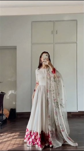 Most Elegant White Anarkali With Floral Duppata ✨ shorts #viral #trending #dress #fashion