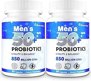Probiotics for Men, Advanced 50+ Mens Probiotic, Comprehensive Gut & Energy Support with 850 Billion CFU, 1800mg Prebiotics Fiber – Tailored Wellness mens probiotics for gut health over 50, 180Capsule