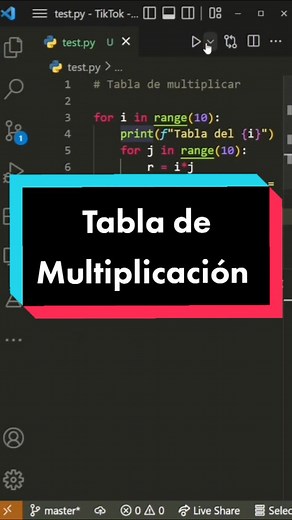 Tabla de multiplicación simple y fácil en Python #python #programming #snake #java #coding #programmer #javascript #learning #iteach #timestables #multiply #entrepreneur #network #leadership #tutankadev