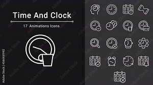 Animated time white line icon. Clock dial. Wait-animation indicator. Measuring instrument. Seamless loop HD video with alpha channel on transparent background. Motion graphic design for night mode