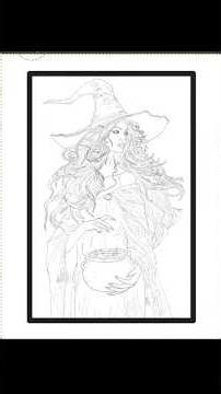 Speedpaint digital art Halloween Witch 🎃 | Adult Coloring Book Timelapse