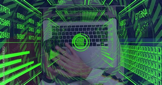 Dev holding phone over laptop while moving hands, causing green HUD target panels updating data