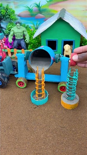 Amazing DIY Mini Cement Mixer Machine 🚧 | Real Working Concrete Pillar Making#youtubeshorts