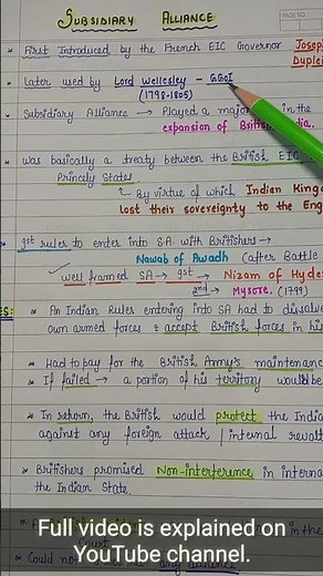 Subsidiary Alliance -- Features || Modern History || Lec.17 || Handwritten notes || An Aspirant !