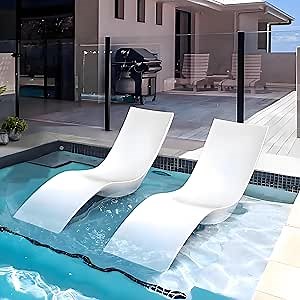 XGC in Pool Lounge Chairs, Outdoor Chaise Lounge Chairs Set of 2 Designed for Water Depths Up to 9" - Compatible with All Pool Types, Poolside & Sun Deck Tanning