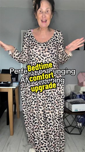 This women’s long nightgown is honestly the comfiest thing 😍 It looks like a dress but it’s actually a nightgown — super stretchy, soft and cozy, perfect for sleeping or lounging around the house. I’ve got the leopard print, but there are loads of other colours to choose from too. #nightgown #comfyclothes #loungewear #spotlight #tiktokmademebuyit