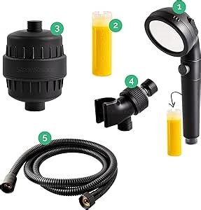 Original StoneStream® EcoPower Shower Head System — Spa Like Ionic Vitamin C Filter to Soften Water, Increase Pressure & Save Water — Showerhead + Hard Water Filtration + Adapter Kit — Black