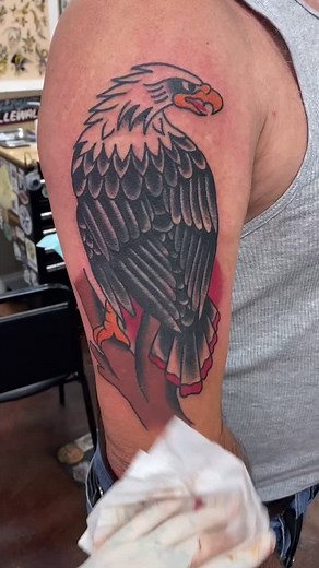 Covering some tribal with a big traditional eagle #NBAIsBack #outpizzathehut #DontDropTheOhYeah #PerfectGifts #tattoo #tats #tattooartist #fyp #foryou