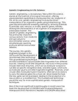Genetic Engineering Worksheet for Sub-Plan or Classwork & Homework