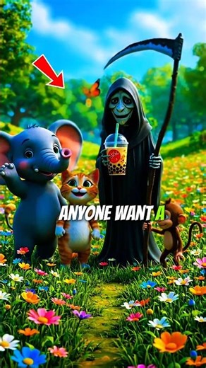 Even the Reaper loves Boba Tea! 🧋✨ #BobaTea #GrimReaper #CuteAnimals #Animation #Trending