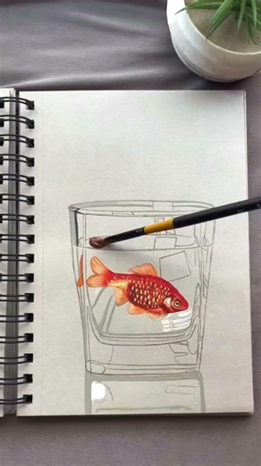 Realistic Goldfish Drawing in Water| 3D Art Illusion on Paper| Satisfying Art Process #shorts #draw