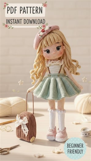 Crochet Doll PDF Pattern | Handmade Amigurumi Girl Doll With Dress & Bag | Digital Download - Etsy