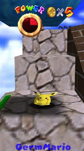 Pikachu getting defeated by a Thwomp in Super Mario 64 #supermario