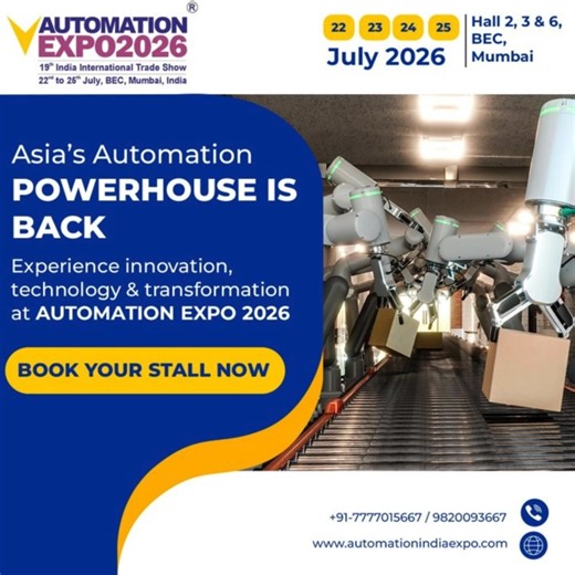 Asia’s Automation Powerhouse is Back! Innovation, technology, and transformation converge at Automation Expo 2026 — where the future of automation comes alive. Get ready to explore breakthrough solutions in AI, robotics, industrial automation, and smart manufacturing, all under one roof! 22–25 July 2026 Halls 2, 3 & 6 | Bombay Exhibition Centre, Mumbai Book your stall now and be part of Asia’s largest automation showcase! https://tinyurl.com/24u2xynj #AutomationExpo2026 #AutomationIndia #SmartMa