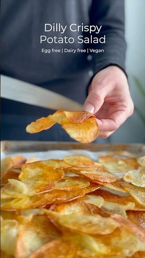 Crispy potato salad recipe | Egg free, dairy free and fully vegan #potatosalad #crispypotatosalad