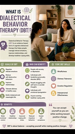 Dialectical Behavior Therapy it regulate emotions, manage stress, improve relations & coping skills