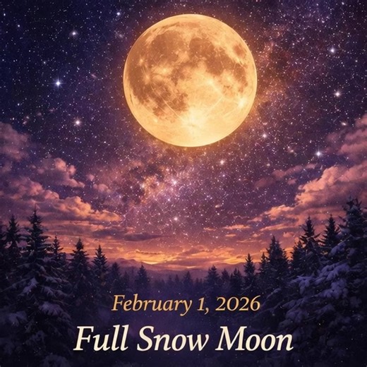 🌕 **Full Snow Moon — February 1, 2026** ❄️ On February 1, 2026, the Full Snow Moon will rise and bathe the winter night in a soft, steady glow. Named long ago when February brought the heaviest snows across the Northern Hemisphere, this Moon reflects a season shaped by silence, frost, and long, cold evenings. As its light spreads across clouds, fields, and stone landmarks, the world can take on an almost dreamlike beauty. The Snow Moon stands as a gentle symbol of nature’s quiet power — a momen
