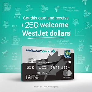 Save on travel by receiving 250 welcome WestJet dollars^ after your first purchase on the WestJet RBC® World Elite Mastercard‡. Apply today. Term and conditions apply. Visit http://fly.ws/ApplyNow for full details. | WestJet