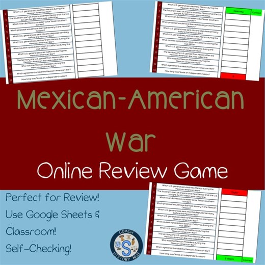 Mexican American War Battles Interactive Google Sheets Digital Game Activity