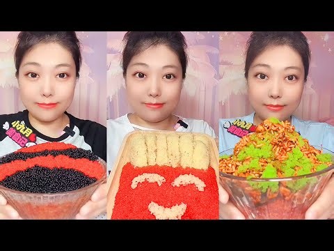 Colorful Tobiko Rice and Spicy Noodle Bowl Mukbang Tasting