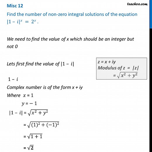 Misc 12 - |1 - i|x = 2x, find non integral solutions - Miscellaneous