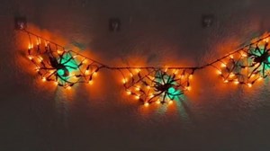 Beatineon Halloween Decorations Spider Web Lights,LED Scary Halloween Decor with 3 Spiders and Black Metal Nets, 54 Orange & 3 Green LEDs, Timer Function, Hanging Spider Decor for Wall Window Haunted