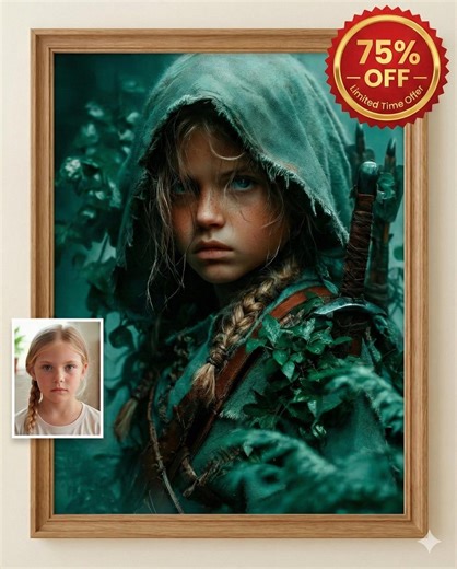 Custom Elven Ranger Portrait Child Fantasy Gaming Wall Art Ancient Ruins Style Personalized Birthday Gift Printable Digital Download - Etsy