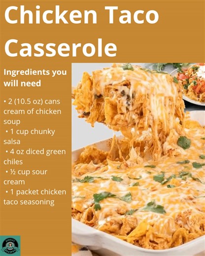 🌮 Chicken Taco Casserole 🍗 Cheesy, zesty, and irresistibly cozy — the perfect family-style taco night bake! 💛 ✨ Main Ingredients: • Shredded chicken • Tortilla chips • Colby Jack & taco seasoning Full cozy casserole recipe in C.o.m.m.e.n.t.s 💬👇 | Kinsley Recipes