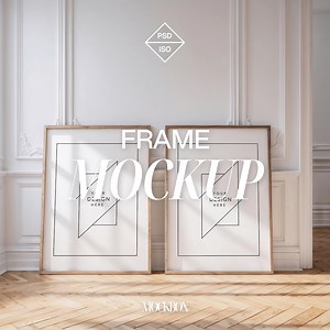 Two DIN A2 Vertical Frames Photoshop Mockup Template for Art Display, 5x7 Wood Frames in Interior Scene PSD, Photoshop Frame Poster Print - Etsy