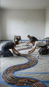 Thousands of Colored Pencils Turned Into a River Epoxy Floor 😳 #epoxy #satisfying #shorts