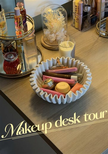 Makeup desk tour 🤩✨my dream desk has come to life and I am so happy with it 🤭🤭 @IKEAUK #makeupdesk #dressingtabletour #vanitytable #desktour #girlyaesthetic