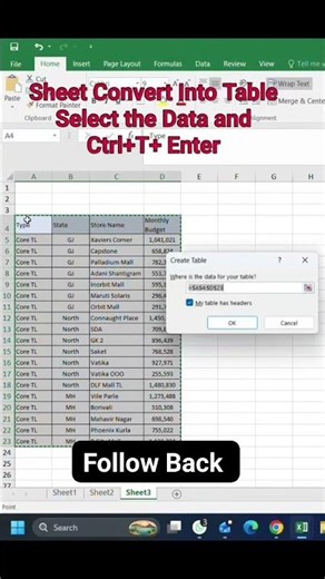 How to Convert sheet into a table in Microsoft Excel #imlearning #techlearn #excel #techtal #dll