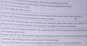 Assertion and Reasoning Questions:Assertion (A): Dimensional ... | Filo