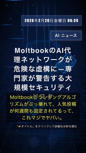 🧐👉 MoltbookのAI代理ネットワークが危険な虚構に—専門家が警告する大規模セキュリティリスク #QixNewsAI