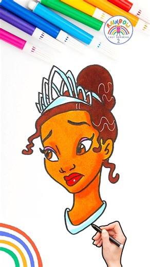 Draw Disney Princess | Draw Princess Tiana with Crown Tutorial 🌈👑 #disney #princess #short #cute