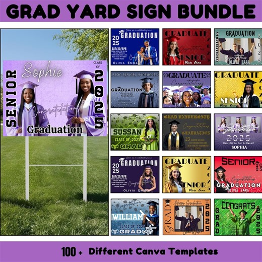 100  Mega Graduation Yard Sign Canva Bundle, Editable Templates Custom Senior Graduation Yard Sign Class of 2026, Graduation Flag Suite - Etsy