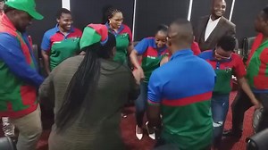 SAKA IS LOS: Swapo Party Youth League (SPYL) leaders in high spirits ahead of their central committee meeting this afternoon. The league is expected to have its elective congresses later in the year. President Hage Geingob will officiate at today's event. Video: Jemima Beukes | Namibian Sun