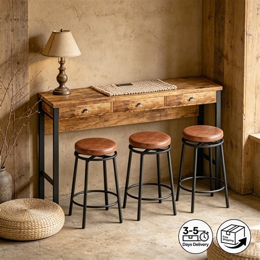 Industrial Bar Table Set With Stools, 3-drawer Dining Table for Small Kitchen - Etsy