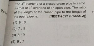 The 4 ^ { \text {th } } overtone of a closed organ pipe is same... | Filo