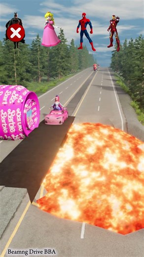 Batman & Barbie & Spiderman & Ironman vs Bolladr Barbie in Beamng.Drive