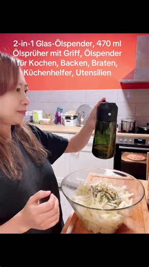 2-in-1 Glas-Ölspender, 470 ml Ölsprüher mit Griff, Ölspender für Kochen, Backen, Braten, Küchenhelfer, Utensilien