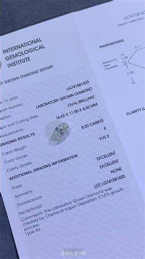Oval 8.20ct CVD diamond for jewelry making #labdiamond #cvd