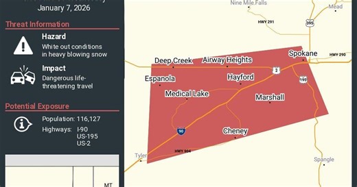 Snow squall batters Spokane — dangerous travel conditions ongoing
