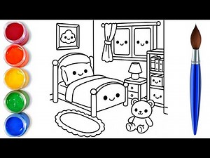 How to draw easy cute bedroom | easy drawing step by step for kids