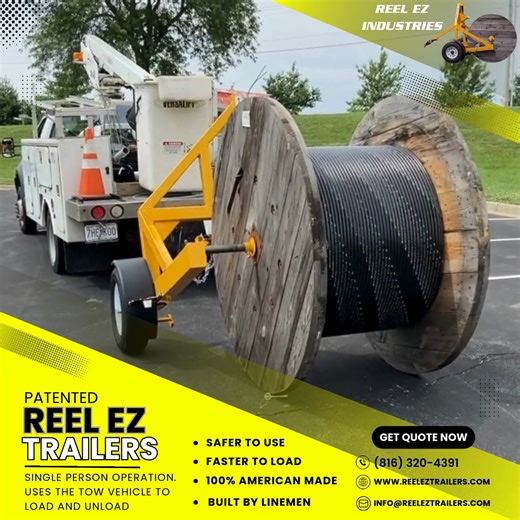 With Reel EZ Trailers, one worker can load and unload reels faster than any other reel trailer on the market! #Lineman #telecom #linework #telecommunications #linemen | Reel EZ Industries