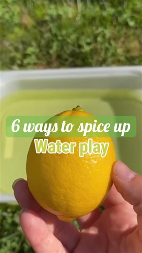 Baby to Toddler Play & Development on Instagram: "💦6 Ways to Spice up Water Play💦 ✨ 1️⃣ Lemon Sensory water (⚠️Disclaimer-play indoors or in the shade. Citrus & ☀️ may create skin irritation) 🍋 2️⃣ Color mixing water play 🌈 3️⃣ Add color & toys for Fingerplay Fun & sing songs like 5 little ducks or 5 green speckled frogs 🐥🐸 4️⃣ Muffin Tin water play 💧 5️⃣ Mystery water (black water and find hidden images like stickers taped to paper under dish) 🕵️‍♀️ 6️⃣ Make sponge bombs and “paint & st