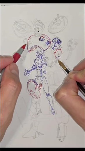 90s Anime Aesthetics: My Process for a Ballpoint Pen Hard Suit Sketch